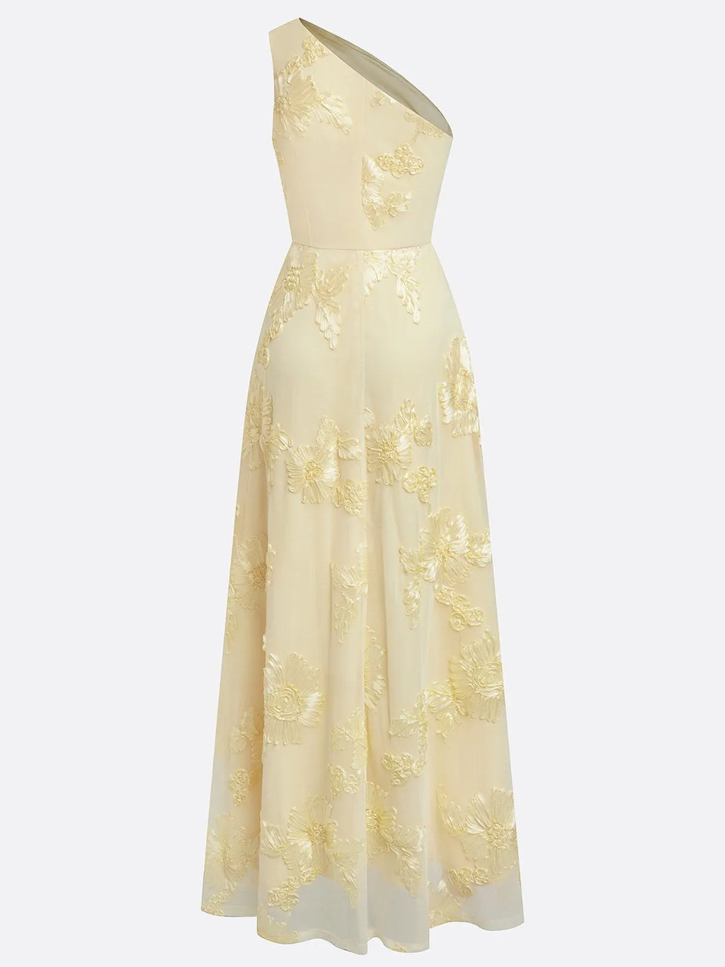Yellow Jacquard Classic One Shoulder Sleeveless A-Line Maxi Dress