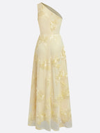Yellow Jacquard Classic One Shoulder Sleeveless A-Line Maxi Dress