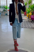 Women's Temperament Blazer or Ripped Washed Jeans