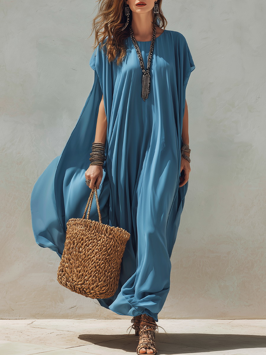 Bohemian Lake Blue Flowing Long Dress