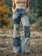 Boho Floral Lace Embroidered Patchwork Bootcut Jeans