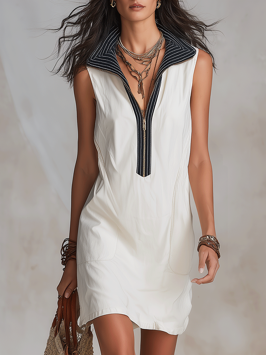 Chic Zip-Up Collar Sleeveless Mini Dress