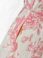 Maxi Cotton Dress, Sleeveless, Sweetheart Neck, Floral, Suspenders, Vacation, Vintage, Apricot