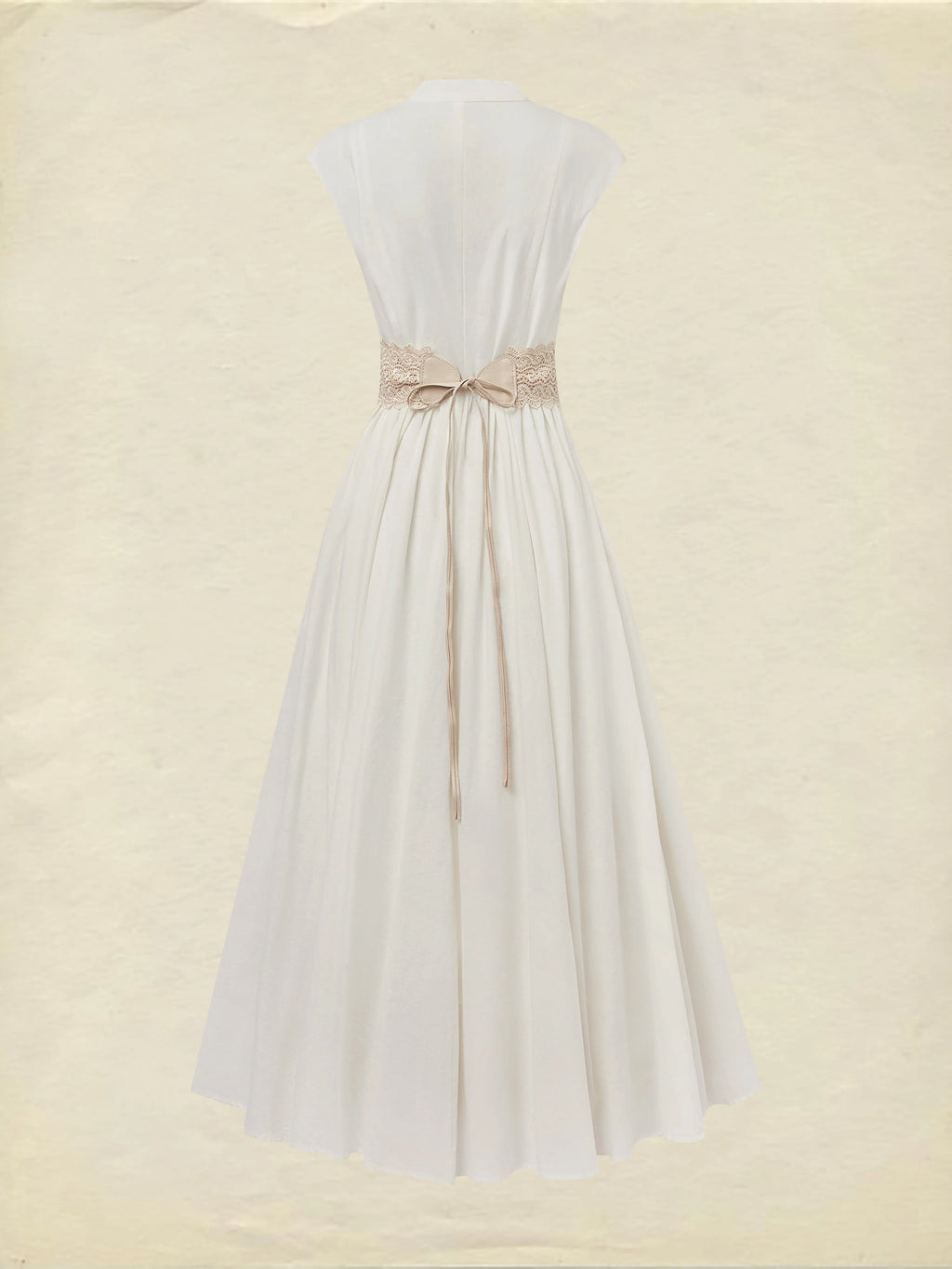 Maxi Linen Dress , Cap Sleeves, V Neck, Plain, Lace, Vintage, White