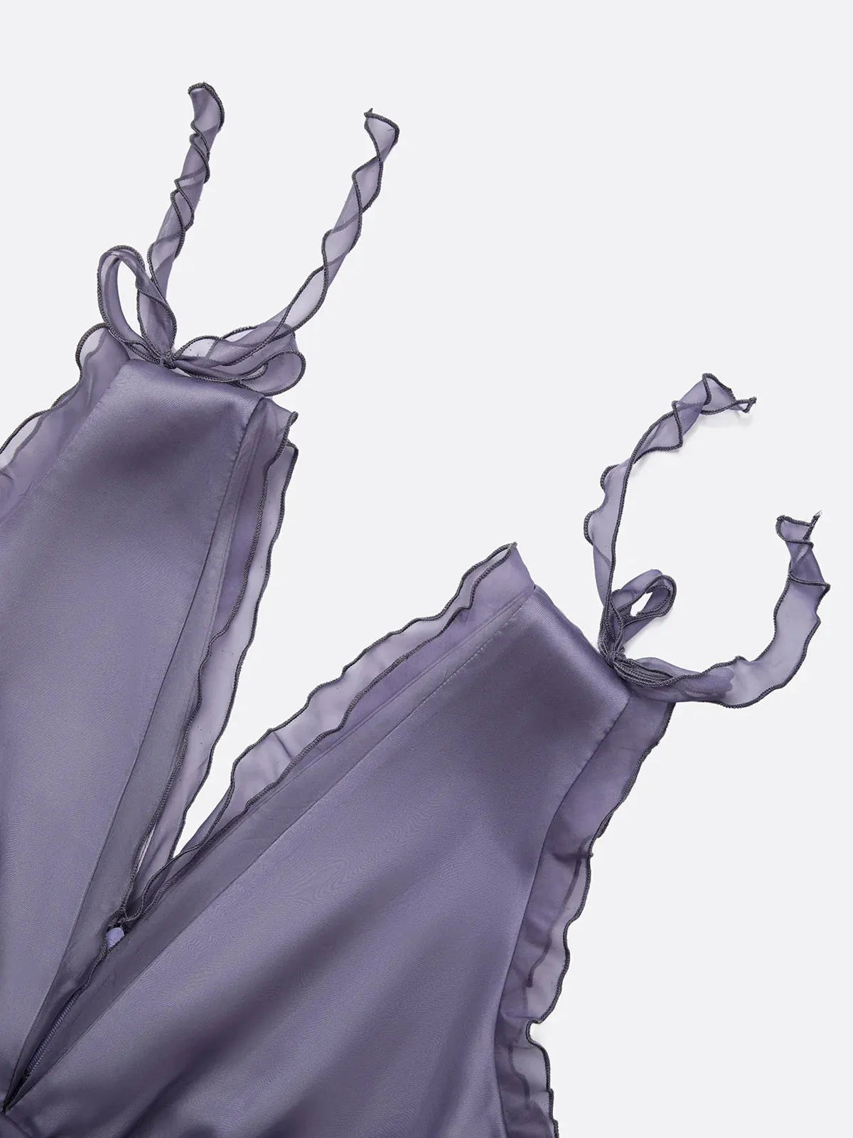 Deep Purple Ruffled Chiffon V Neck Sleeveless A-Line Gown Dress
