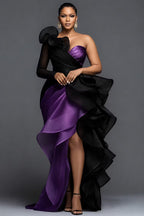 Red Black Two‑Tone Ruffle Formal Maxi Dress
