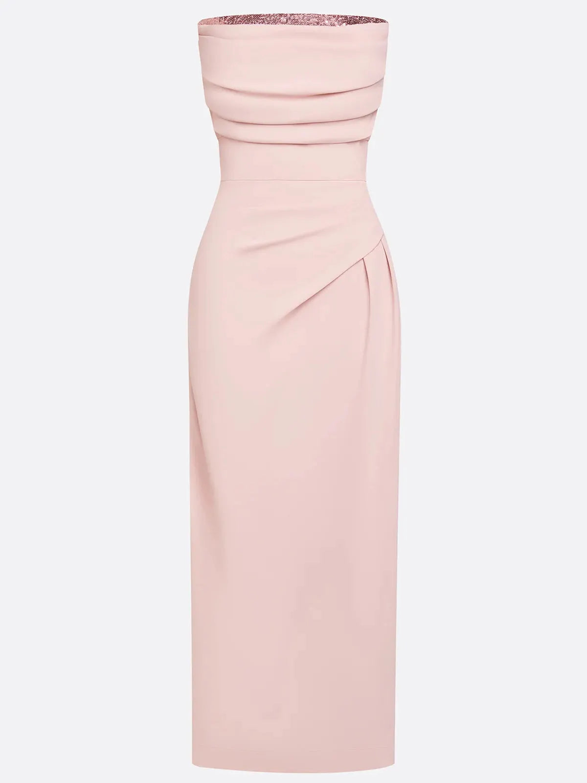 Pink Ruched Glitter Classic Strapless Sleeveless Sheath Maxi Dress