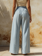 Light Wash Denim High-Waisted Wide-Leg Pants With Elastic Waist