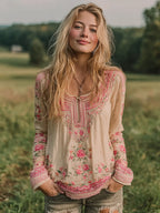 Women's Vintage Pink Rose Art Comfy Crew Neck Shirt