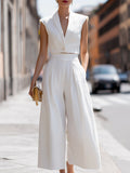 Sleeveless Cropped Blazer Top & Wide-Leg Pants Set