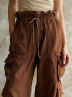 Brown High Waist Wide Leg Cargo Pants