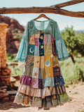 Summer vacation loose patchwork cotton and linen dress 2761