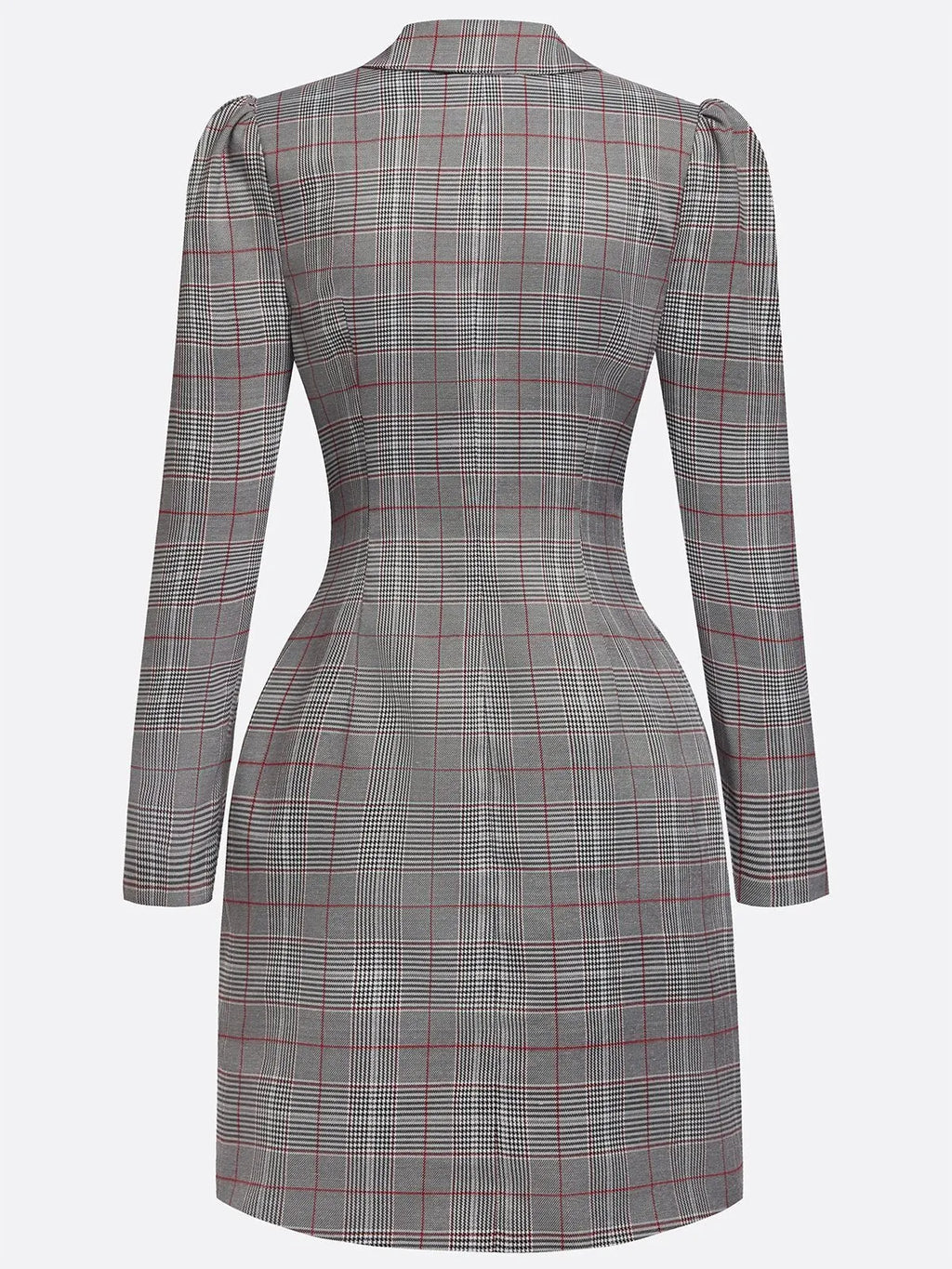 Gray Buckle Shoulder Pad Blazer Lapel Collar Long Sleeve A-Line Mini Dress