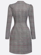 Gray Buckle Shoulder Pad Blazer Lapel Collar Long Sleeve A-Line Mini Dress