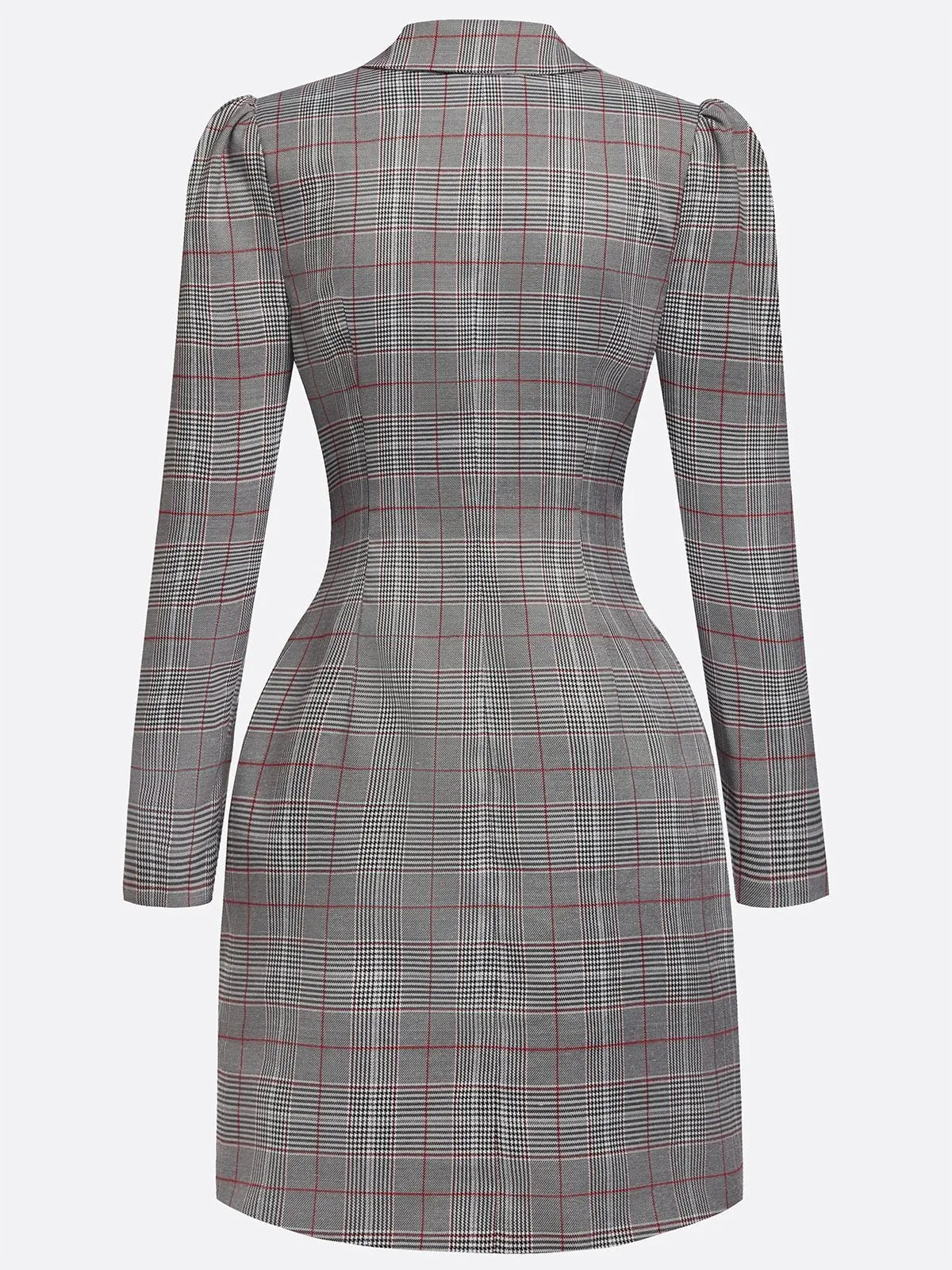Gray Buckle Shoulder Pad Blazer Lapel Collar Long Sleeve A-Line Mini Dress