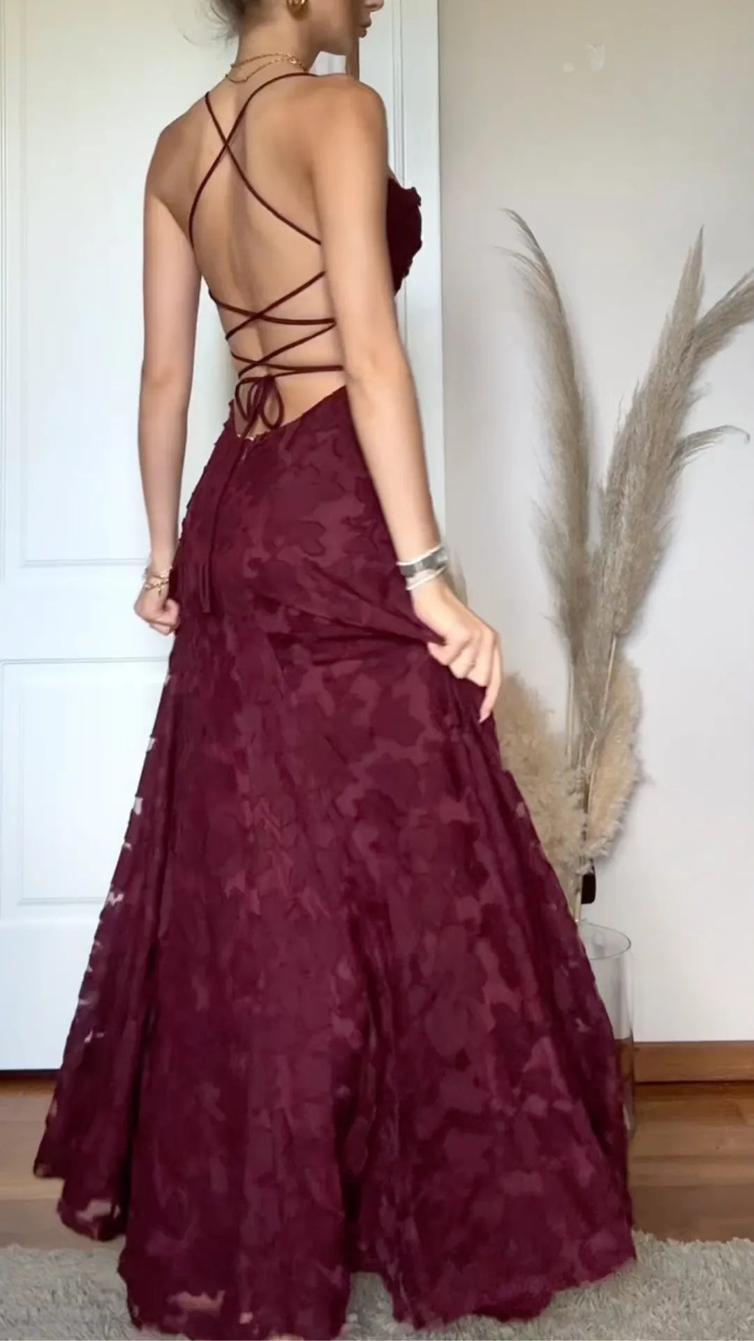 Floral Burnout Lace Spaghetti Strap Maxi Dress