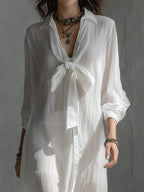 Airy Tie-Front Long Sleeve Maxi Dress