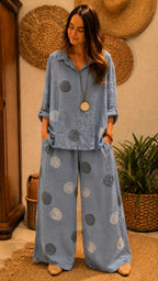 Women's Polka-Dot Linen Two-Piece Set