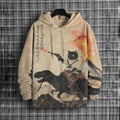 Men's Retro Calligraphy Cat Dinosaur Volcanic Eruption Art Print Hooded