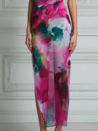 Asymmetric Off-Shoulder Watercolor Print Bodycon Midi Dress