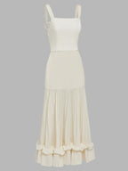 Off White Ruched Split Joint Knit Spaghetti Sleeveless Sheath Maxi Dress