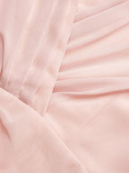 Pink Shirred Ruched Chiffon Lotus Leaf Collar Cap Sleeve Ruffle Sleeve Mermaid Midi Dress