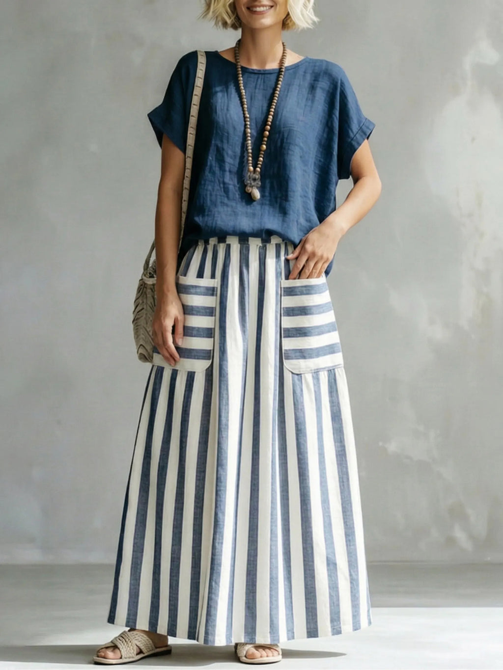Cozy Classic Striped Cotton-linen Two-piece Set