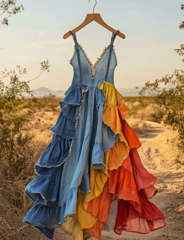 Summer Handmade Lace Denim Patchwork Dress 6883