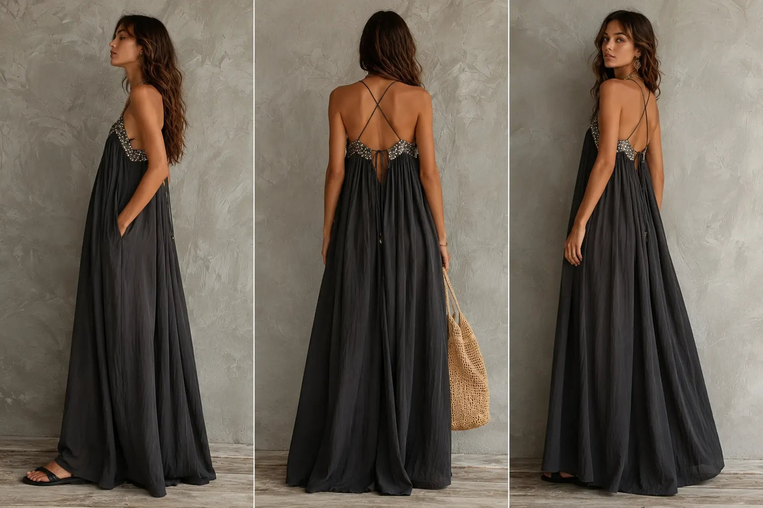 Sequin Spaghetti Strap Loose Maxi Dress