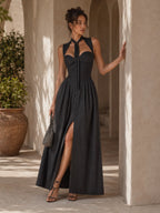 Bustier Halter Neck Maxi Dress With Front Slit