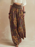 Bohemian Off-Shoulder Two-Piece Set - Flowy Printed Palazzo Pants & Crop Top