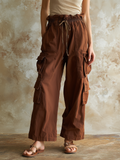 Brown High Waist Wide Leg Cargo Pants