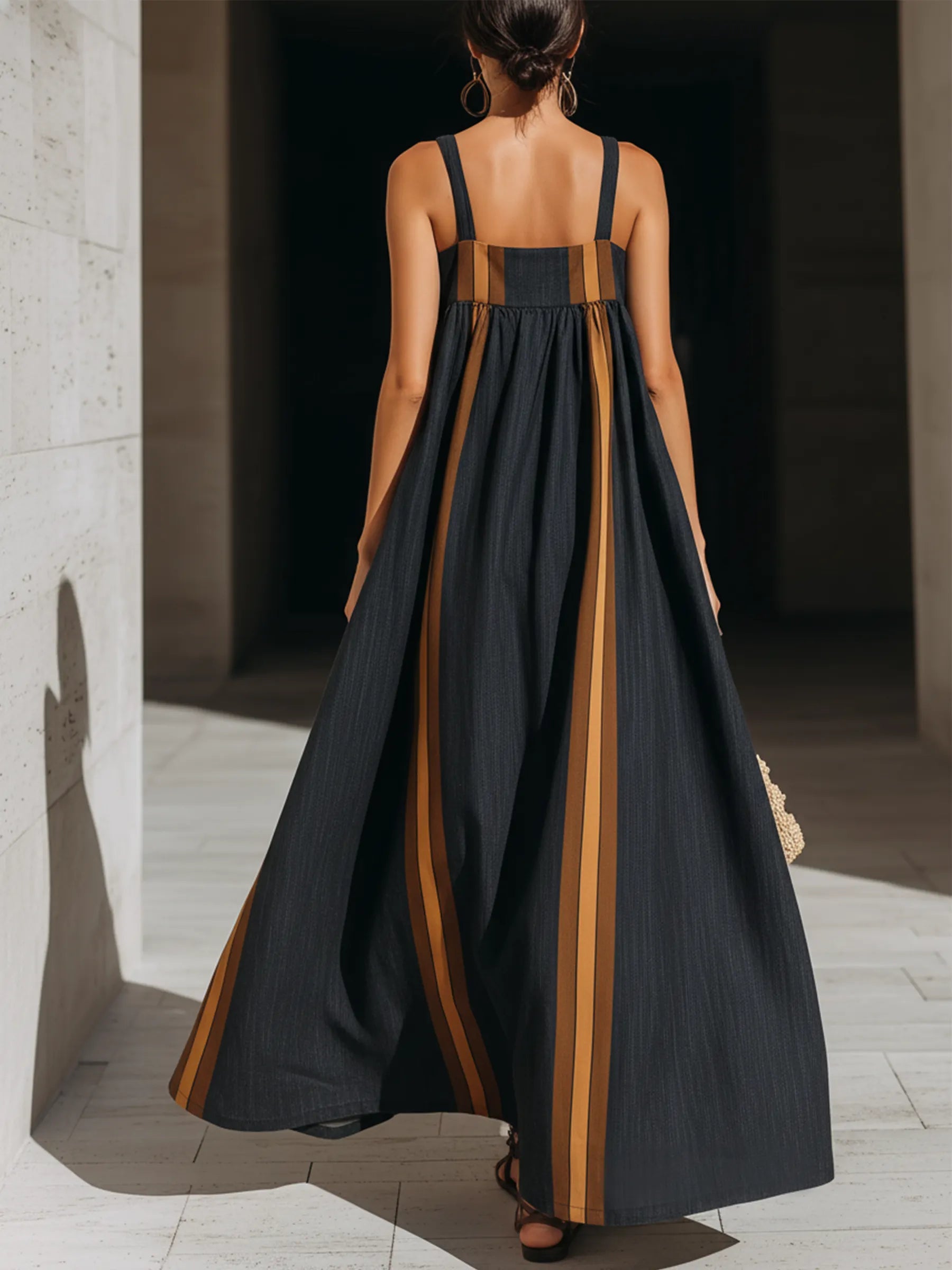 Dark Indigo Striped Denim Maxi Dress