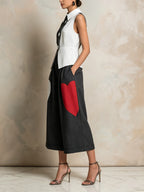 Color-Block Heart Patch Vest & Culottes Set