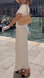 Short Sleeve Button Tops & Flowy Midi Skirt Two Piece Set
