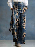 Women's Leopard Print Gradient Art Stylish Design High-waisted Relaxed Fit Wide-leg Jeans