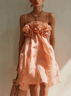 Blush Pink 3D Floral Cotton Mini Dress