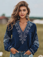 Women's Floral Art Print Flowy Linen Blend Tunic