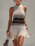 Beige Black Gray Color Block Knit Mini Dress