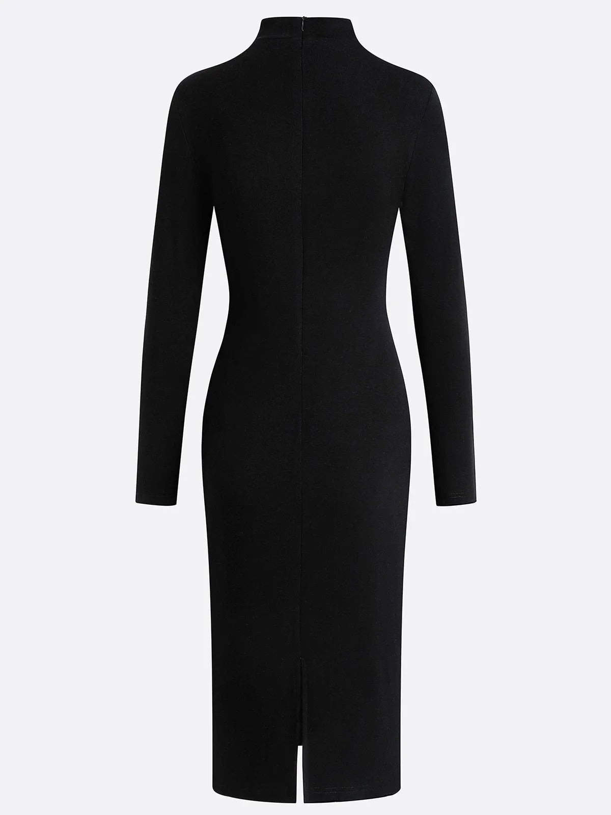 Black Rhinestone Cut Out Knit Mock Neck Long Sleeve Sheath Midi Dress