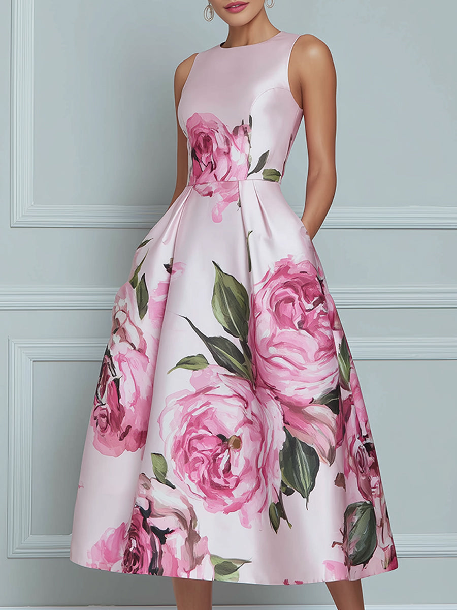 Blossoming Romance Lustrous Floral A-Line Midi Dress