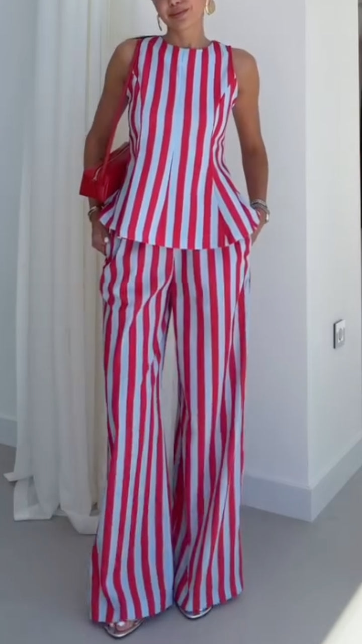 Stripe Sleeveless Two‑Piece Pant Set