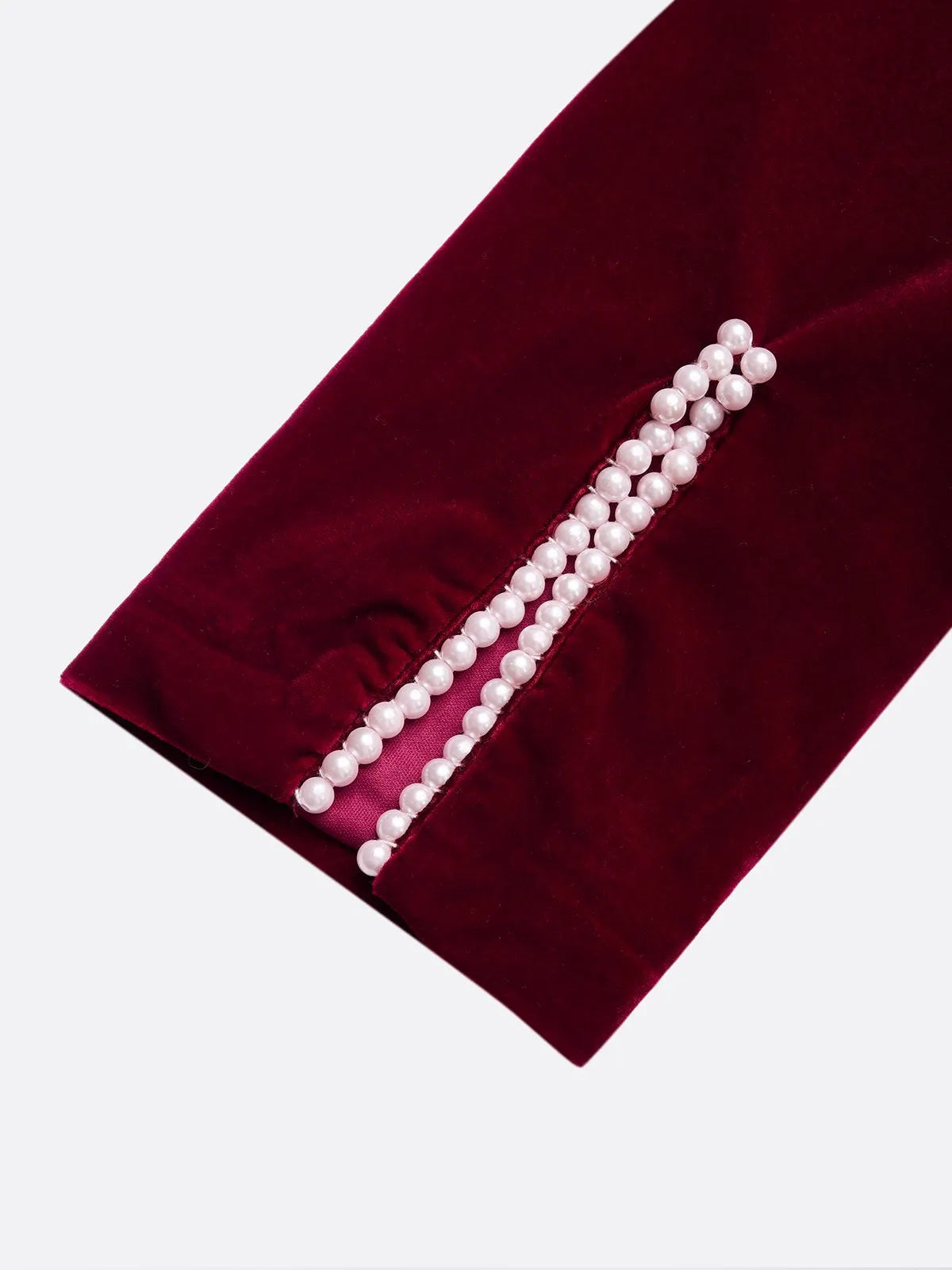 Wine Red Faux Pearl Velvet Boat Neck Half Sleeve Sheath Midi Dress