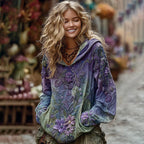 Vintage Green And Purple Rose Art Linen Hoodie