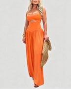 Waist Cutout Tie-Back Flowy Wide Leg Jumpsuit