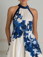 Elegant Floral Halter A-Line  Midi Dress