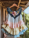 Summer romantic rainbow color ruffle lace patchwork top b8dd