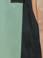 Mint Green & Black Denim Colorblock Sleeveless Maxi Dress