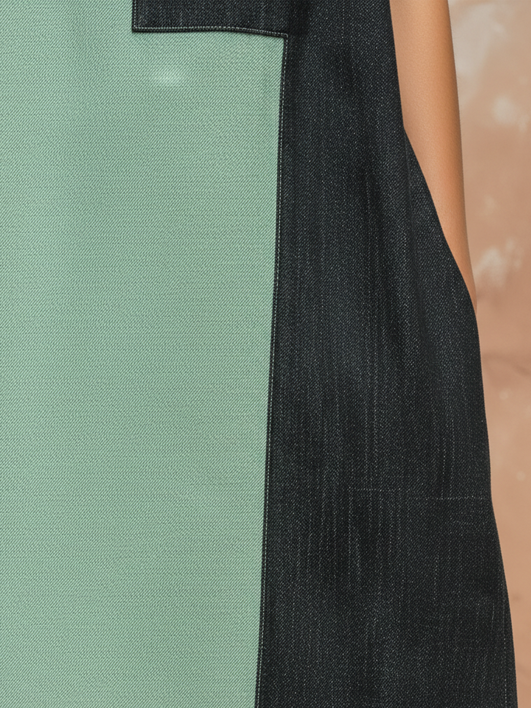 Mint Green & Black Denim Colorblock Sleeveless Maxi Dress