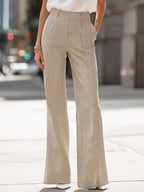 Ruffled Neck Blouse And Striped Wide-Leg Pants Set